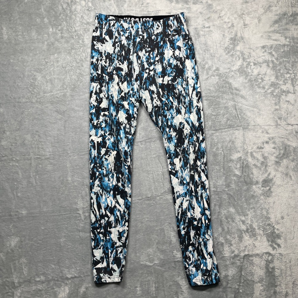 Nike Leggings Womens Medium Blue‎ Black White Abstract Just Do It Tights